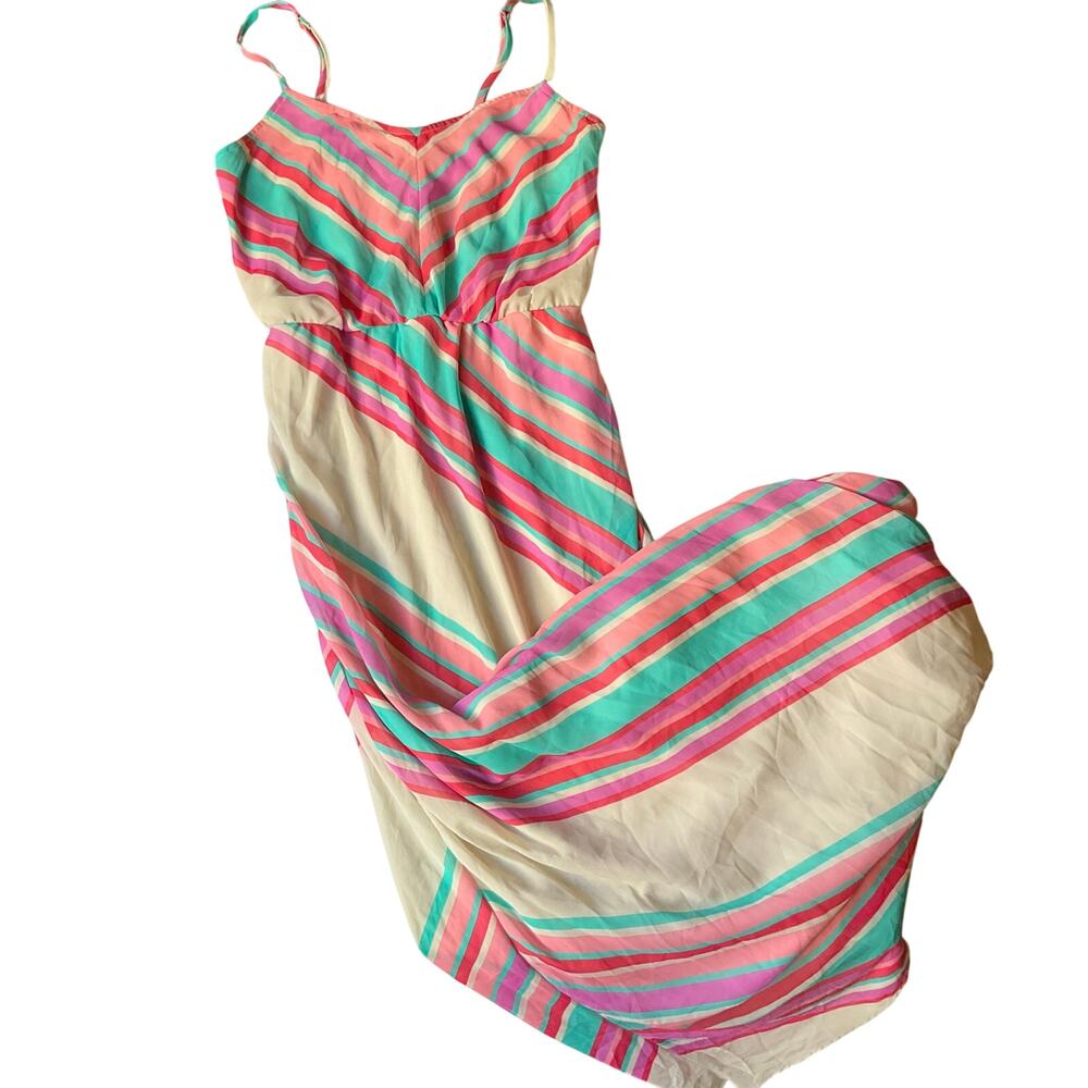 Heart Soul Women Maxi Dress size M Sleeveless Elastic Waist Casual Rainbow Pink